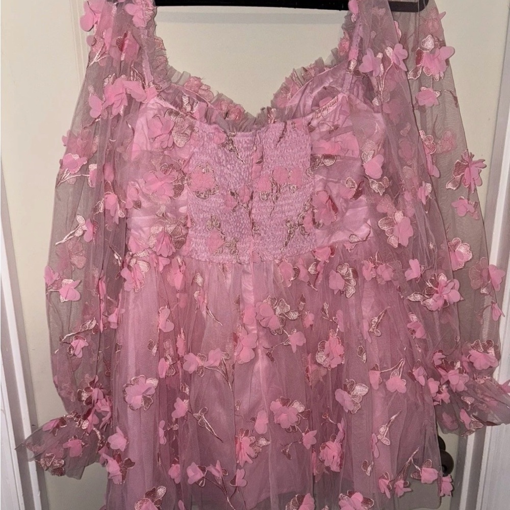 Dolls Kill Sugar Thrillz Heavenly Affair Babydoll Pink Floral Whimsical Dress 2X - Picture 9 of 13